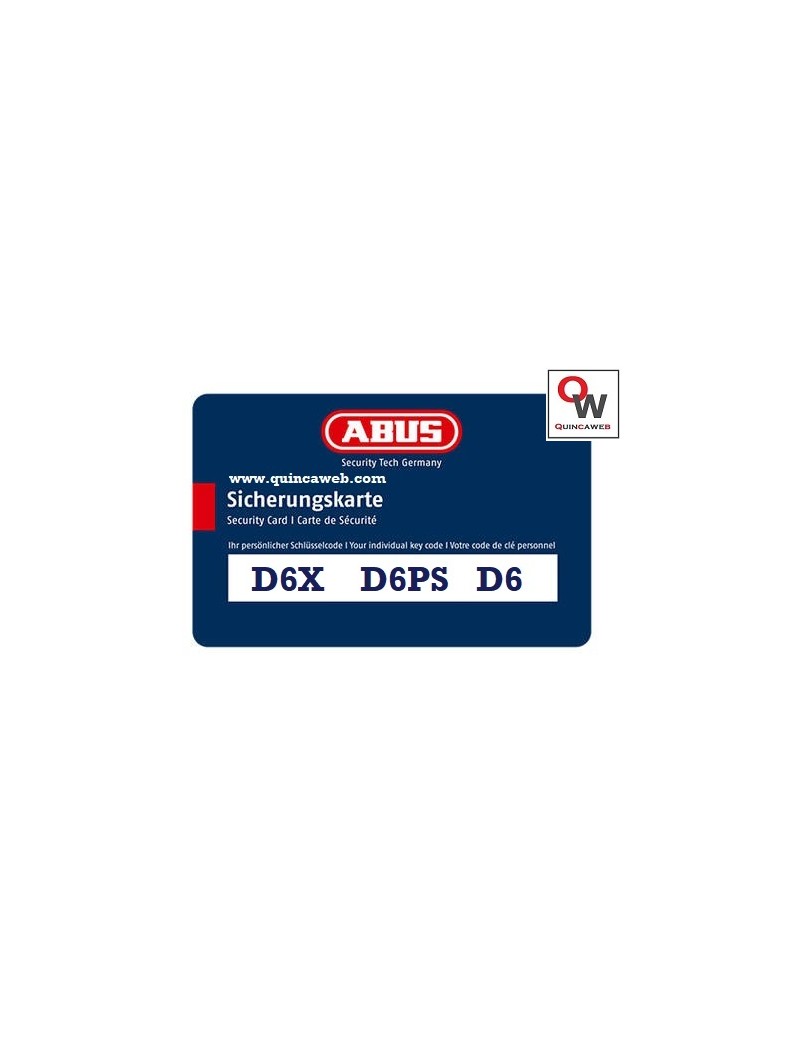 Carte pour refaire des clés Abus D6x